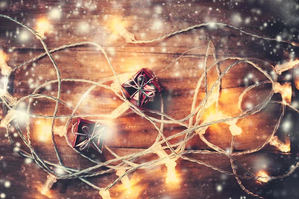 Carte de Noël avec décorations et lumières — Photo