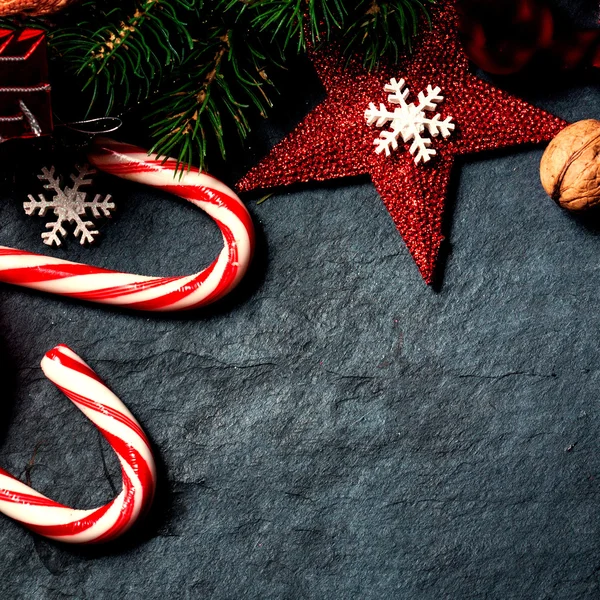 Christmas decorations on wooden background — Stock Photo, Image