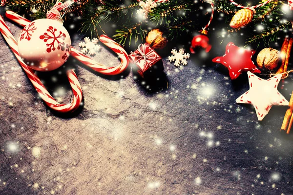 Christmas decoration on stone table — Stock Photo, Image