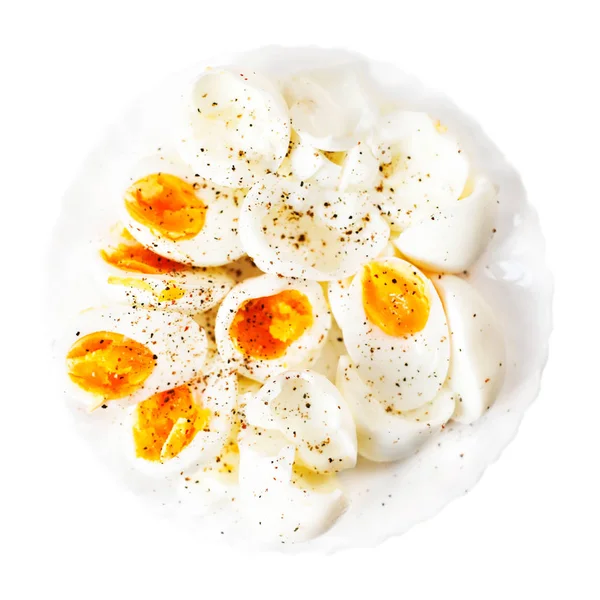 Hard boiled eggs, sliced in halves — Stock Photo, Image
