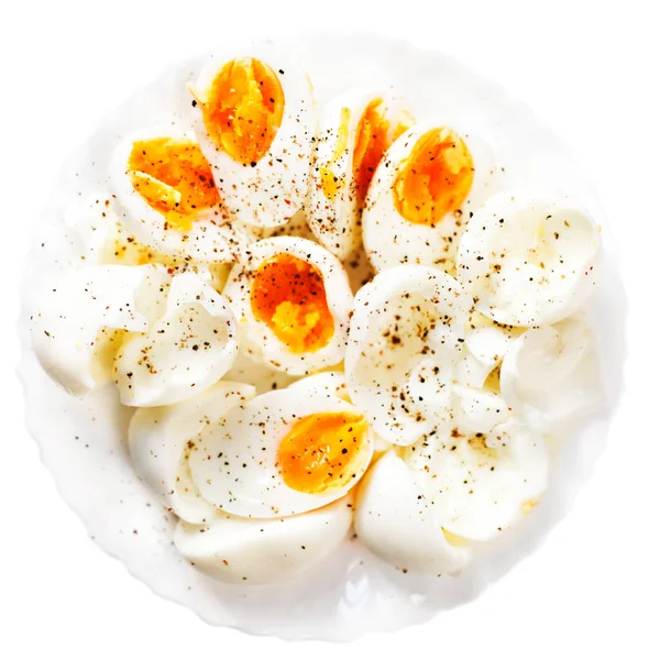 Hard boiled eggs, sliced in halves — Stock Photo, Image