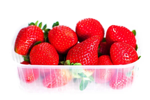 Strawberries in plastic box — Stock Photo, Image