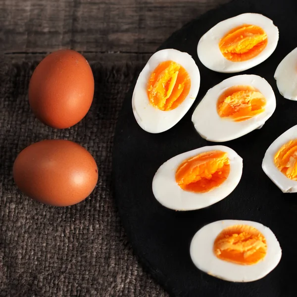 Halved cooked Eggs — Stock Photo, Image