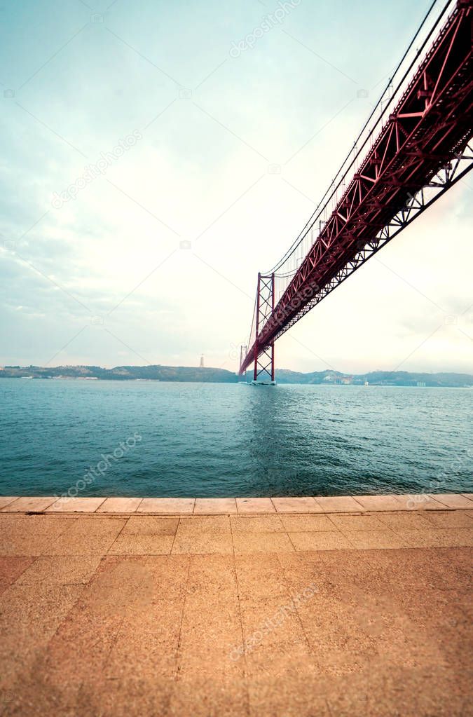 Tagus river and Christ monument in Lisbon