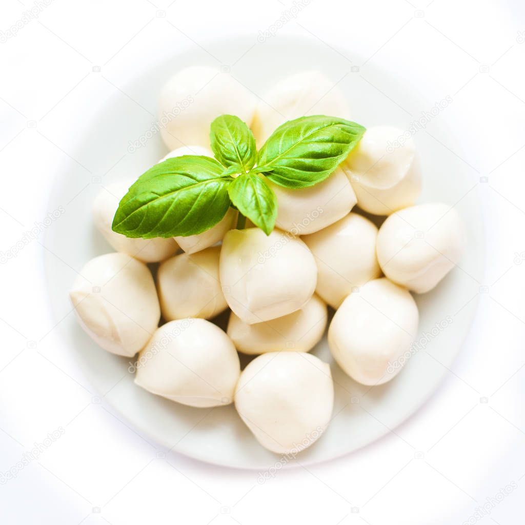 Bowl of small mozzarella balls