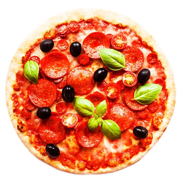 Classic Pizza with Pepperoni Sausage — Stock Photo, Image