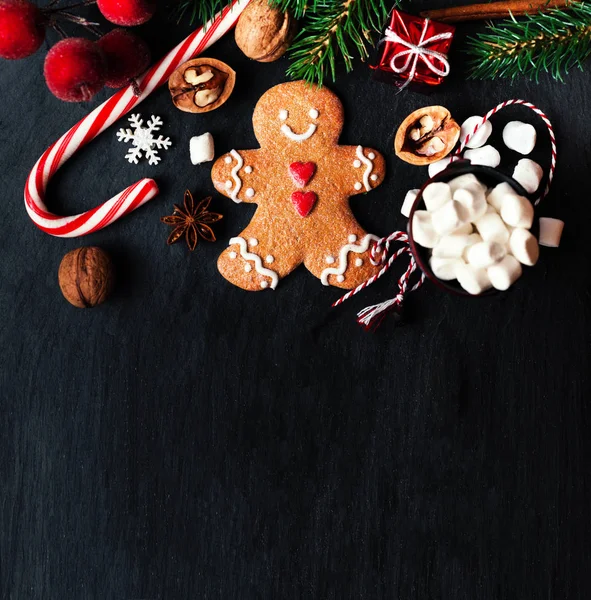 Christmas composition with gingerbread man cookie — Stock Photo, Image