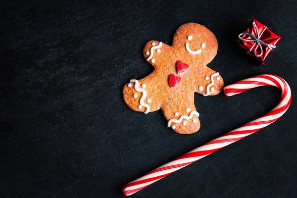 Christmas composition with gingerbread man cookie — Stock Photo, Image