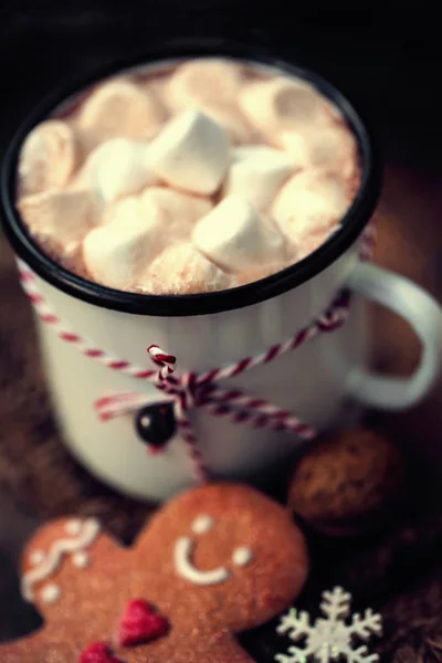 Hot chocolate mug with marshmallow — Stock Photo, Image
