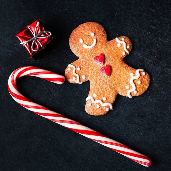 Christmas composition with gingerbread man cookie — Stock Photo, Image