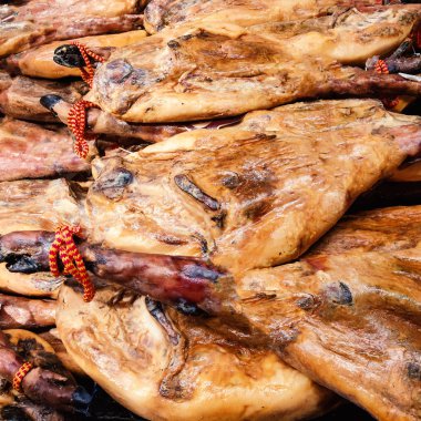 Jamon et. Jamon Serrano - geleneksel İspanyolca jambon Iberico arka plan olarak kullanabilirsiniz