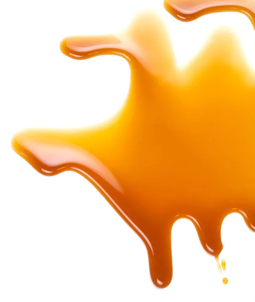 Molho Caramelo Doce Isolado Fundo Branco Perto Golden Butterscotch Toffee — Fotografia de Stock