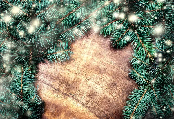 Рождественский Праздник Фон Ветками Деревьев Золотыми Безделушками Звездами Снежинками Кописпаком — стоковое фото