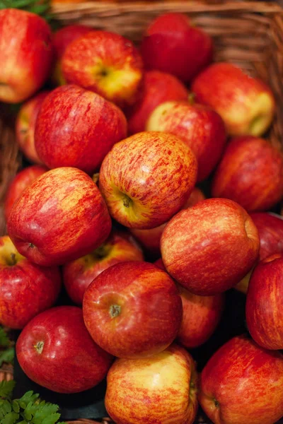 Red Apples Background Organic Ripe Apples Market Harvesting Concep — Stock Photo, Image