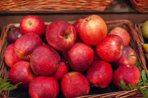 Red Apples Background Organic Ripe Apples Market Harvesting Concep — Stock Photo, Image