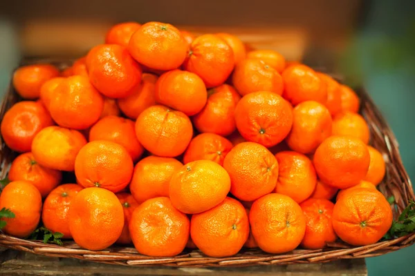 Mandarinkový Pozadí Organický Zralé Mandarinky Trhu Sklízení Koncept Haldy Klementinek — Stock fotografie