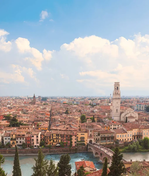 Verona Talya Yaz Günü Mavi Gökyüzü Ile Hava Görünümünü Adige — Stok fotoğraf