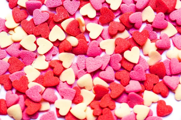 Valentinstag Hintergrund Mit Herzen Das Konzept Der Valentin Tageskarte Zuckerstreuherzen — Stockfoto