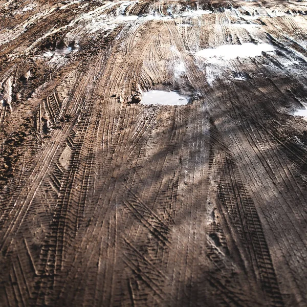 Rusya Çamurlu Islak Kırsal Yol Kirli Derin Izler Yolda Lastikleri — Stok fotoğraf
