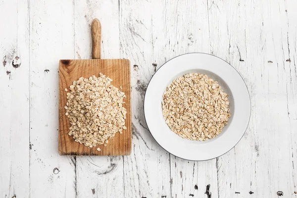 Havermout Haver Witte Houten Tafel Gerold Pap Haver Gebruikt Muesli — Stockfoto