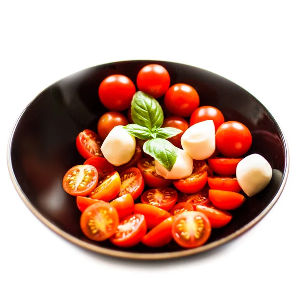 Fresh Tomatoes Basil Leaf Mozzarella Cheese Isolated White Background Healthy — Stock Photo, Image