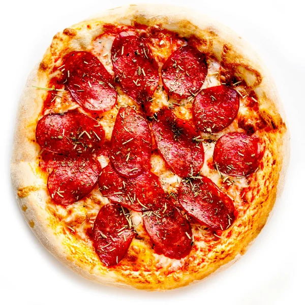 Deliciosa Pizza Italiana Clásica Original Pepperoni Aislada Sobre Fondo Blanco —  Fotos de Stock