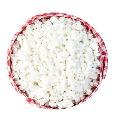 Beyaz bir arka plan üzerinde sağlıklı günlüğü ürünleri breakfas için izole bir kase süzme peynir