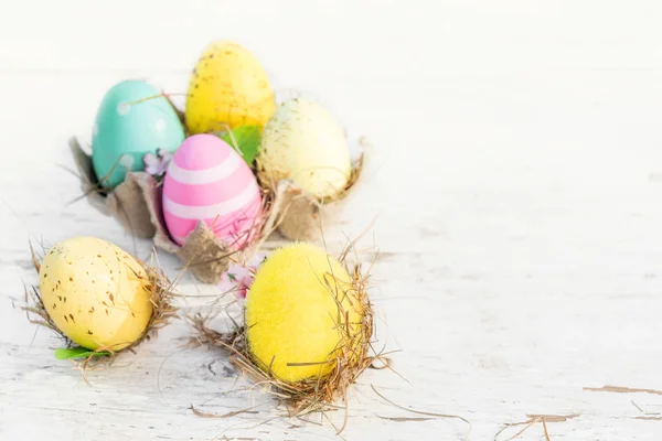 Decoración Huevos Pascua Con Espacio Copia Feliz Pascua — Foto de Stock