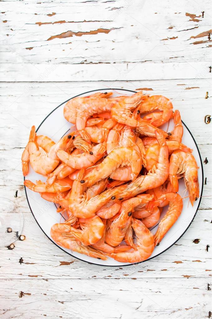 Prepared shrimps on a white plate