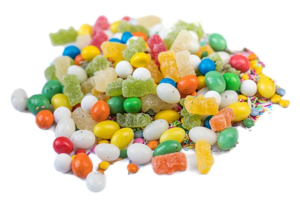 Kleurrijke Snoepjes Gelei Marmelade Geïsoleerd Een Witte Achtergrond Bovenaanzicht — Stockfoto