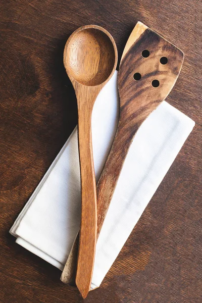Kuchyňské Dřevěné Náčiní Vintage Dřevěné Pozadí — Stock fotografie