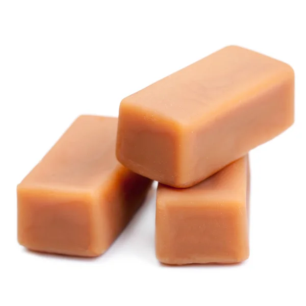 Pedaços Doces Caramelo Tofu Isolados Fundo Branco — Fotografia de Stock