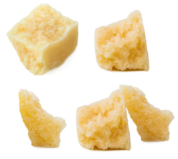 Parmesan Käsestücke Isoliert Auf Weißem Hintergrund Verschiedene Käsestücke Kollektion — Stockfoto