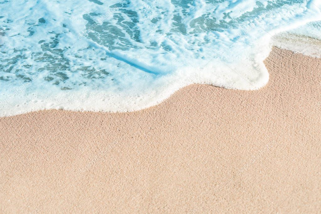 Soft Wave of Blue ocean in summer. Sandy Sea Beach  Background with copy space for text