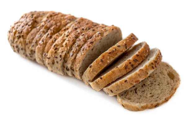 Top view of sliced wholegrain loaf  bread  isolated on white bac — Stock Photo, Image