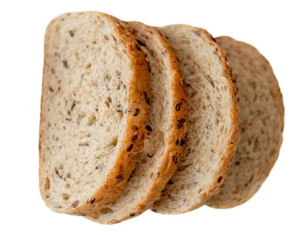 Slices of wholegrain bread isolated on white   background closeu — Stock Photo, Image