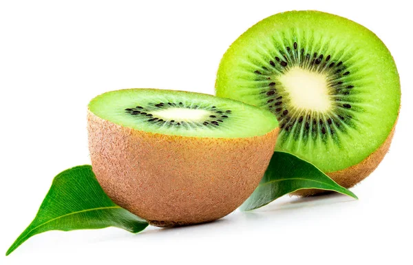 Izolat Kiwi Fruit. Două jumătăți de kiwies suculente coapte cu verde — Fotografie, imagine de stoc