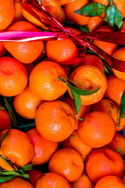 Top View Fresh Ripe Tangerines Box — Stock Photo, Image