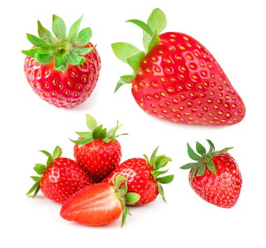 Beyaz arka plan üzerinde izole olgunlaşmış taze çilek