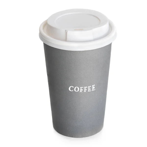 Takeaway Grå Papper Kaffe Kopp Med Texten Kaffe Isolerad Vit — Stockfoto