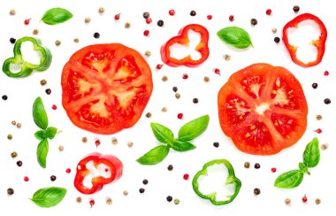 Taze sebzeler, otlar ve baharatlar beyaz arka plan üzerinde izole ile Seamless Modeli