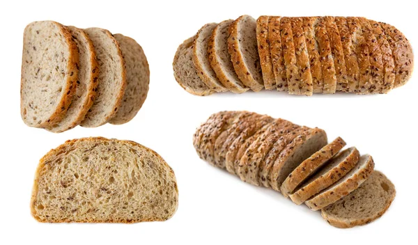 Beyaz Arka Plan Üzerinde Izole Dilimlenmiş Kepekli Ekmek Iyi Görünümü — Stok fotoğraf