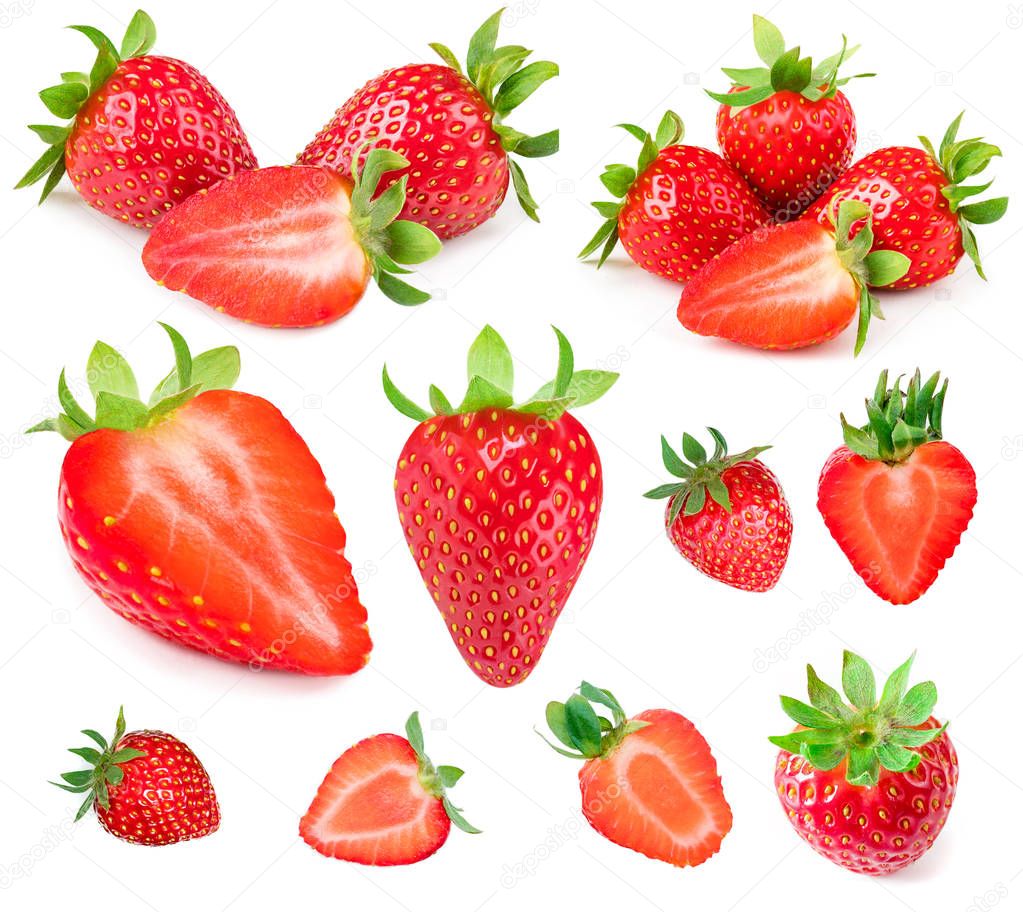 set of ripe strawberry on white background
