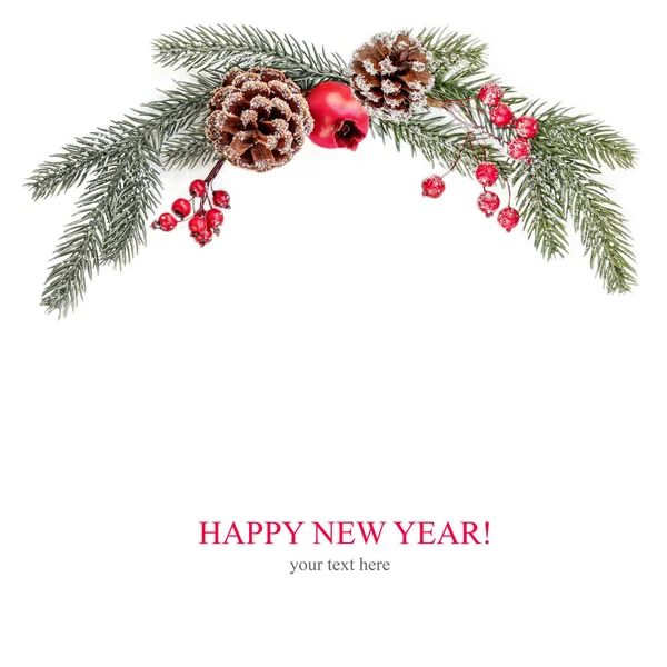 Kerst frame gemaakt van sparren takken en rode bessen. Kerstmis — Stockfoto
