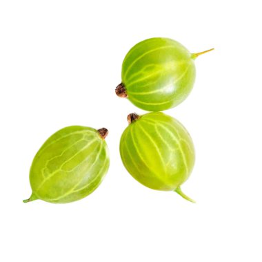 Yeşil Bektaşi üzümü grubu. Taze meyveler beyaz arka plan üzerinde izole. Düz yatıyordu. Üstte görüntü