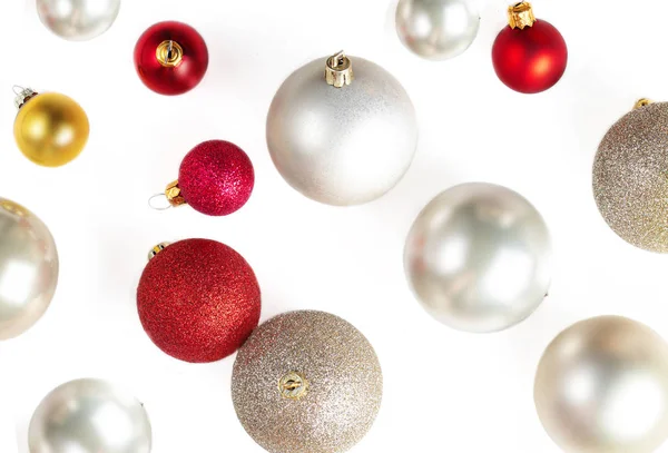 Christmas Balls Creative Layout Collection Christmas Baubles Isolated White Background — Stock Photo, Image