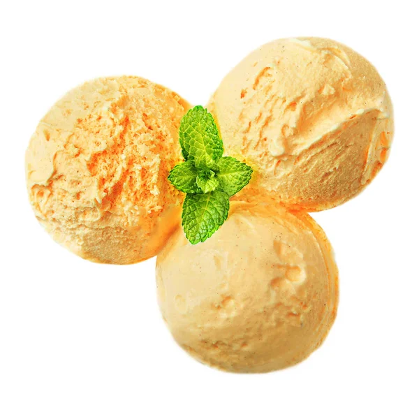 Mango orange  ice cream balls  isolated on white background, top — Stock Photo, Image