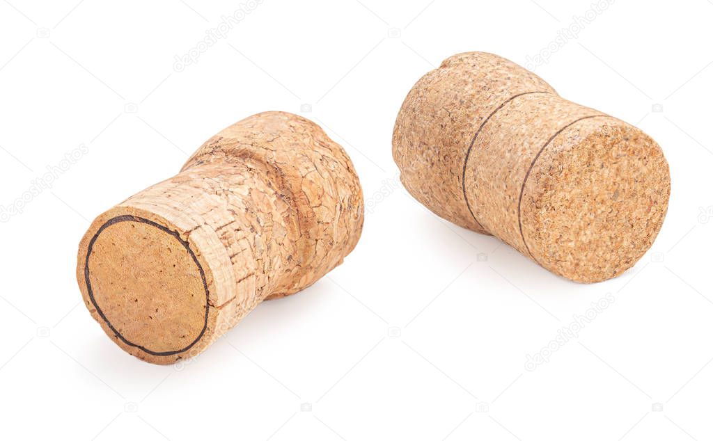 Grapes wine bottle corks Isolated on white background. Wooden Co