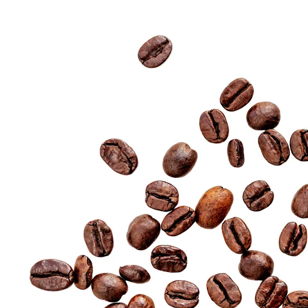 Chicchi Caffè Nero Isolati Sfondo Bianco Concetto Caffe Piatto Top — Foto Stock