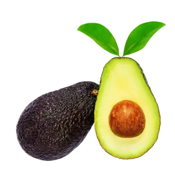 Ganze Und Halbierte Avocado Isoliert Auf Weißem Hintergrund Bio Avocado — Stockfoto